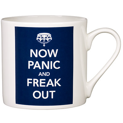A Now Panic and Freak Out Mug, in blue