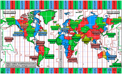 World Time Zone Map in colour