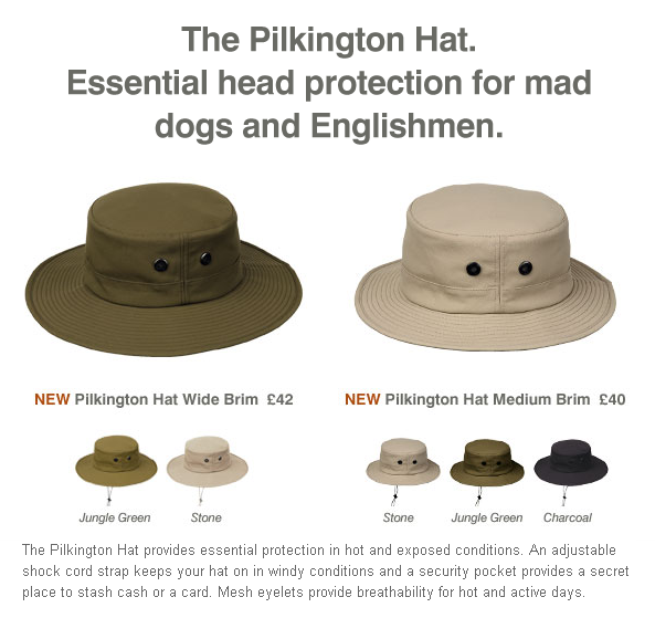 A Rohan ad,advert,advertisment for the Pilkington Hat.