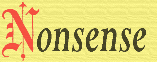 The word nonsense written in a classical style in red and black on a light brown background
