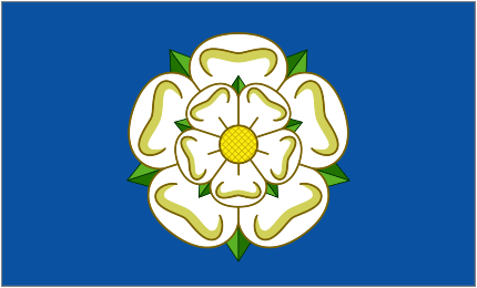 The national flag of Yorkshire, the white rose symbol