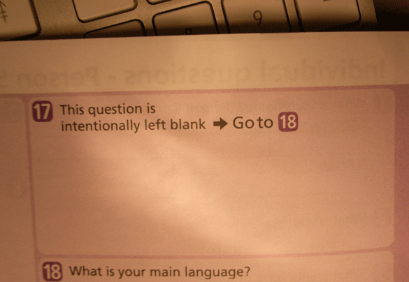 Question seventeen in the individual questions section of the 2011 UK Census